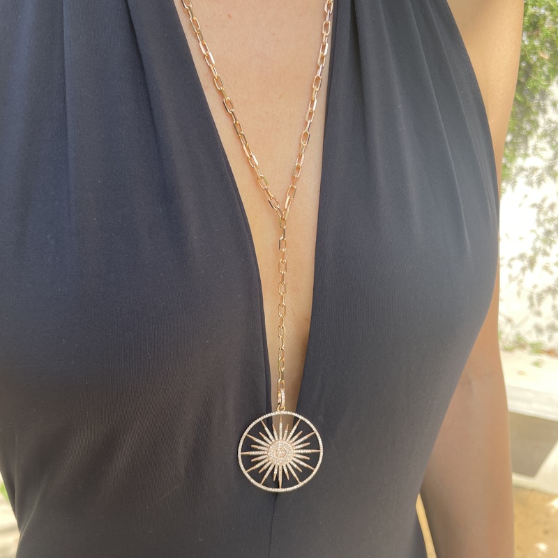 14k RoseGold Starburst Diamond Lariat Y Pendant Necklace