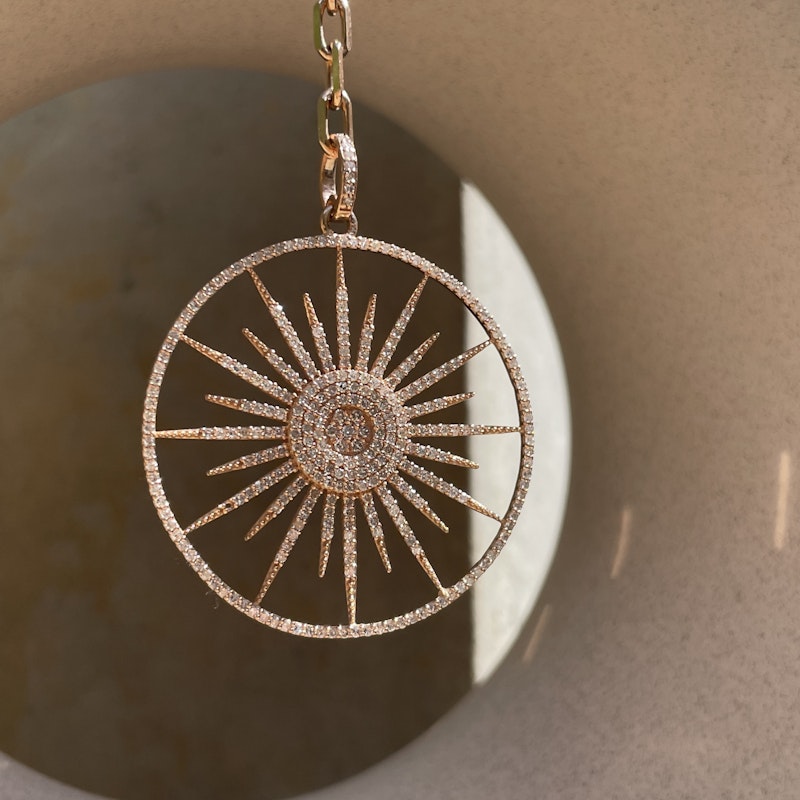 14k RoseGold Starburst Diamond Lariat Y Pendant Necklace