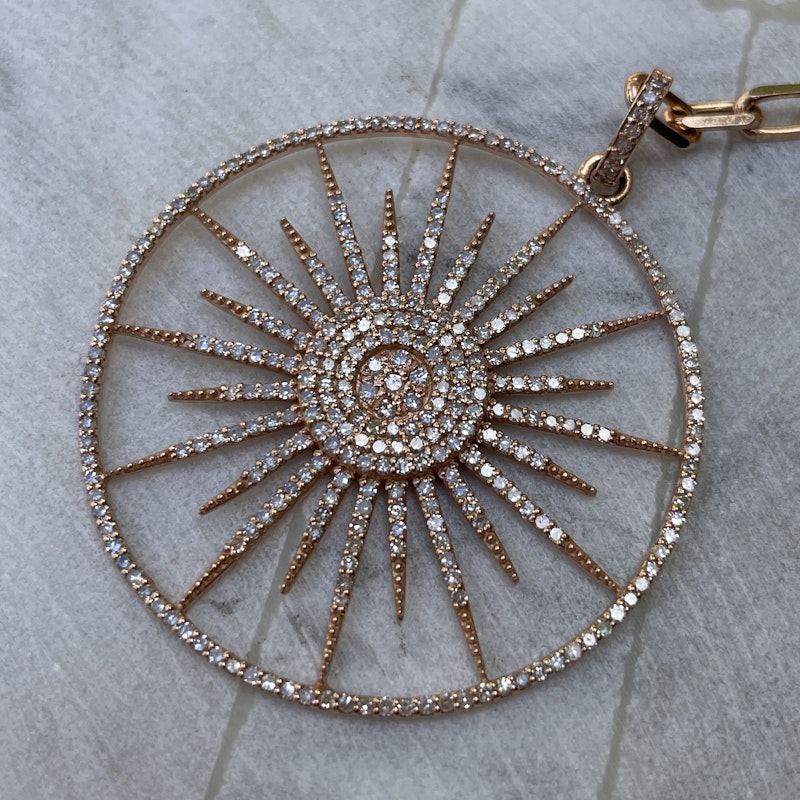 14k RoseGold Starburst Diamond Lariat Y Pendant Necklace