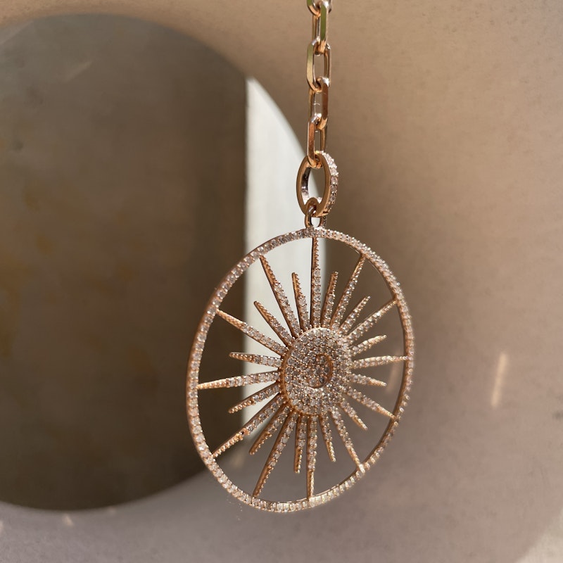 14k RoseGold Starburst Diamond Lariat Y Pendant Necklace