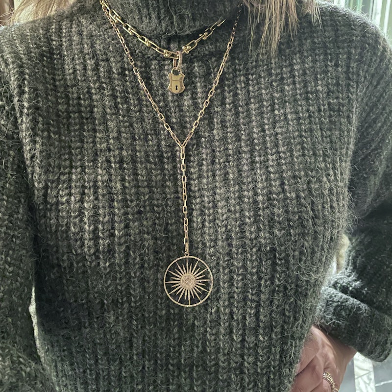 14k RoseGold Starburst Diamond Lariat Y Pendant Necklace