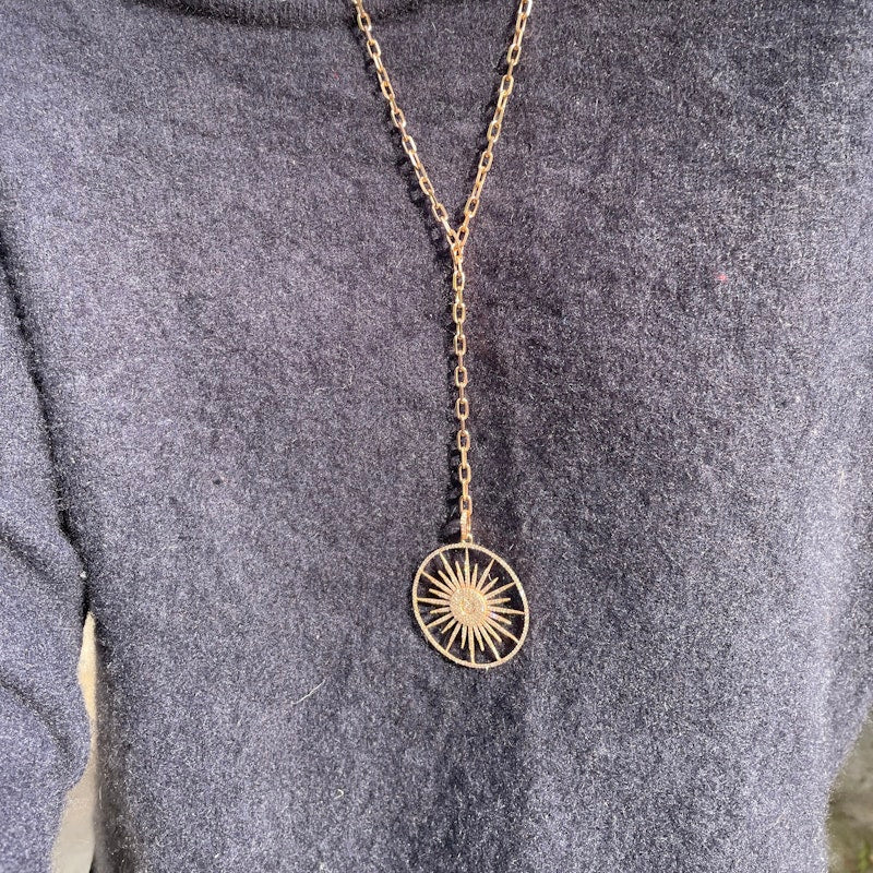 14k RoseGold Starburst Diamond Lariat Y Pendant Necklace