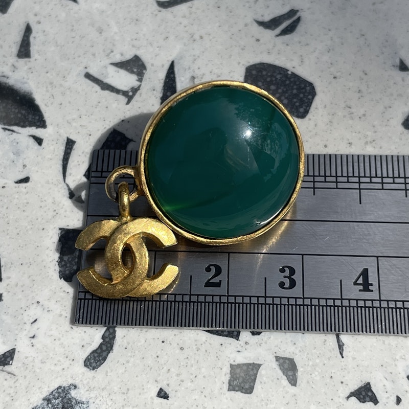 Chanel CC Jade Green Round Drop Earrings