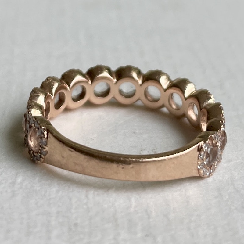 14k Rose Gold Diamond Halo with Rose Cut White Topaz Band