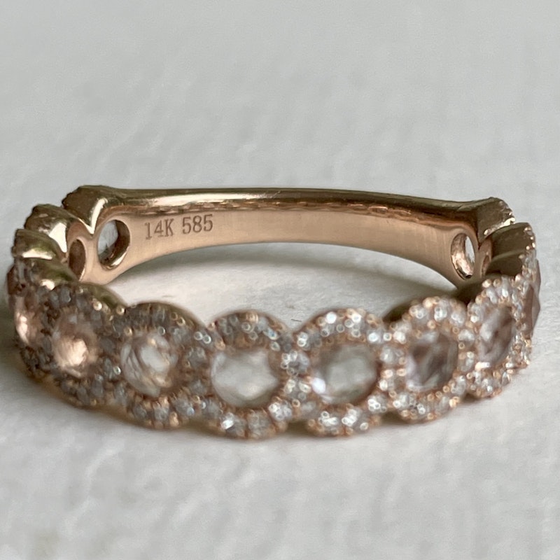14k Rose Gold Diamond Halo with Rose Cut White Topaz Band