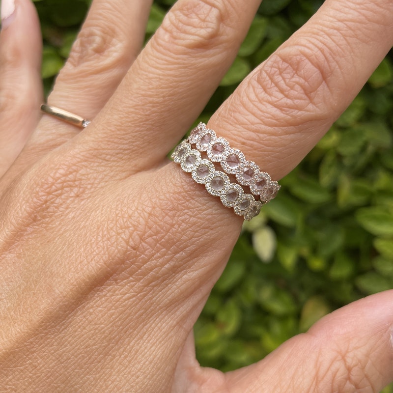 14k Rose Gold Diamond Halo with Rose Cut White Topaz Band