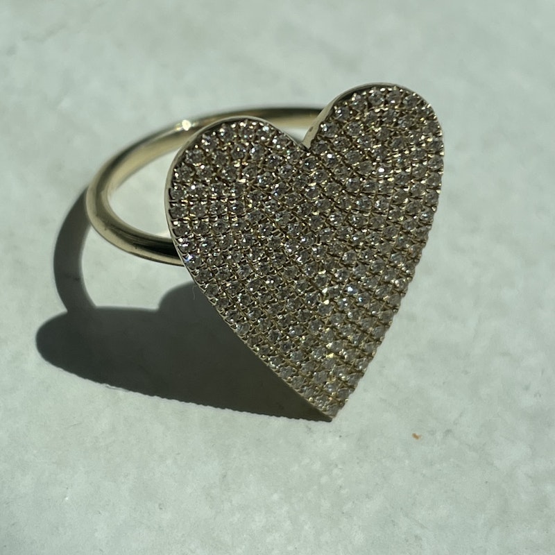 14k Yellow Gold Pave Diamond Heart Ring