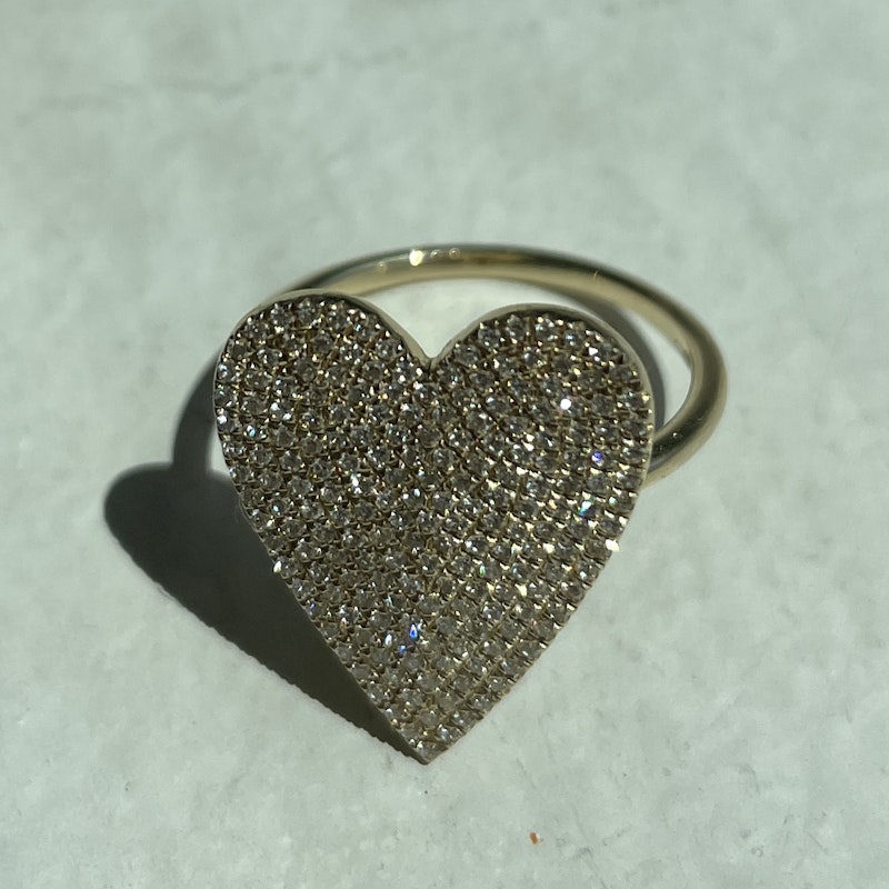 14k Yellow Gold Pave Diamond Heart Ring