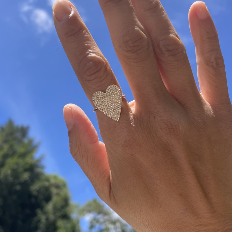 14k Yellow Gold Pave Diamond Heart Ring