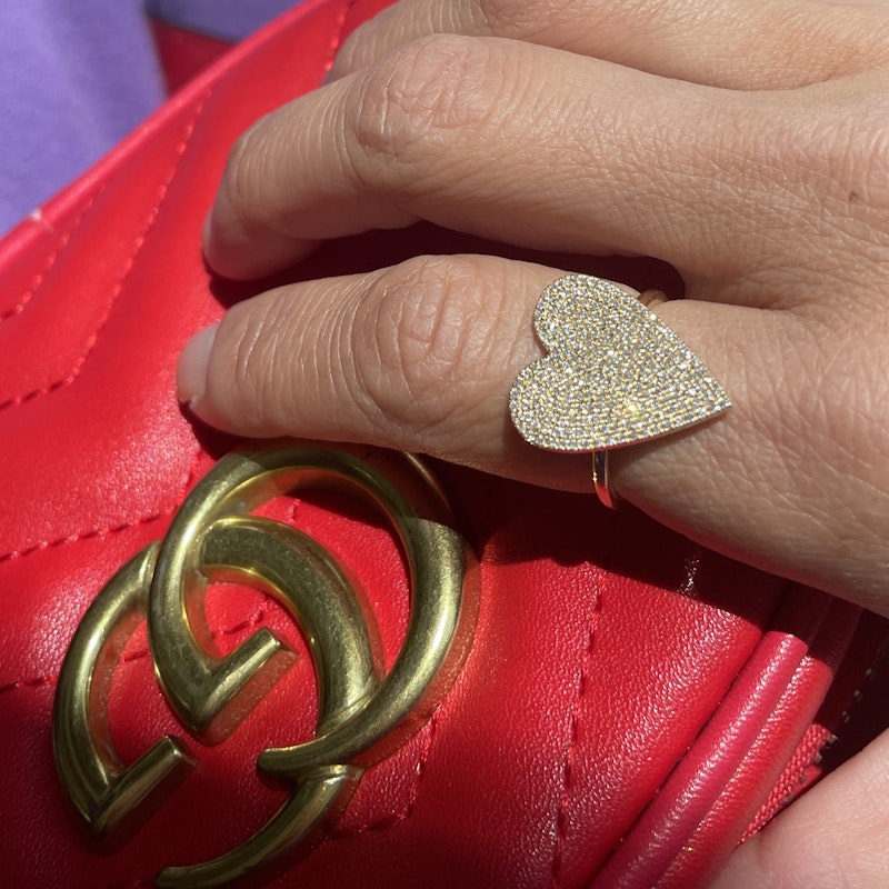 14k Yellow Gold Pave Diamond Heart Ring