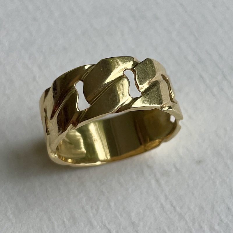 Vintage 18k Yellow Gold Cuban Chain Link Ring