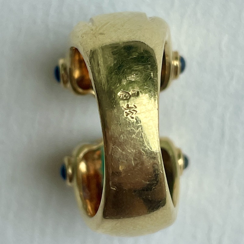 Vintage 18k Yellow Gold Emerald and Blue Sapphire Cuff Ring