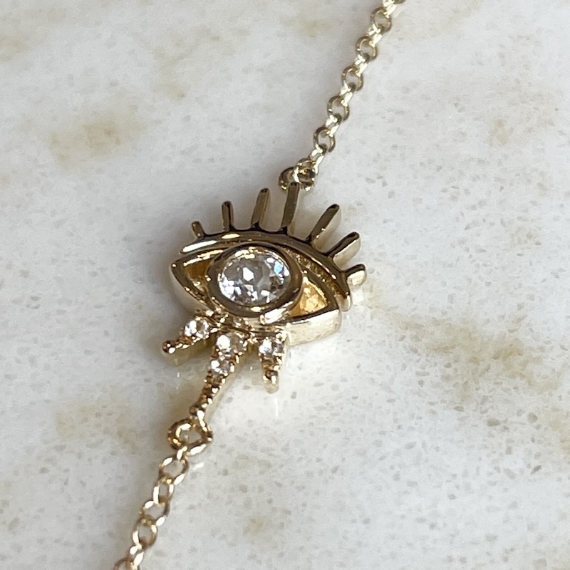 Jacquie Aiche 14k Yellow Gold and Diamond Evil Eye Bracelet
