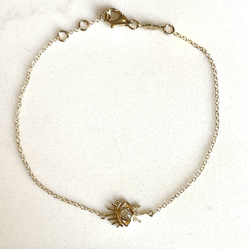 Jacquie Aiche 14k Yellow Gold and Diamond Evil Eye Bracelet