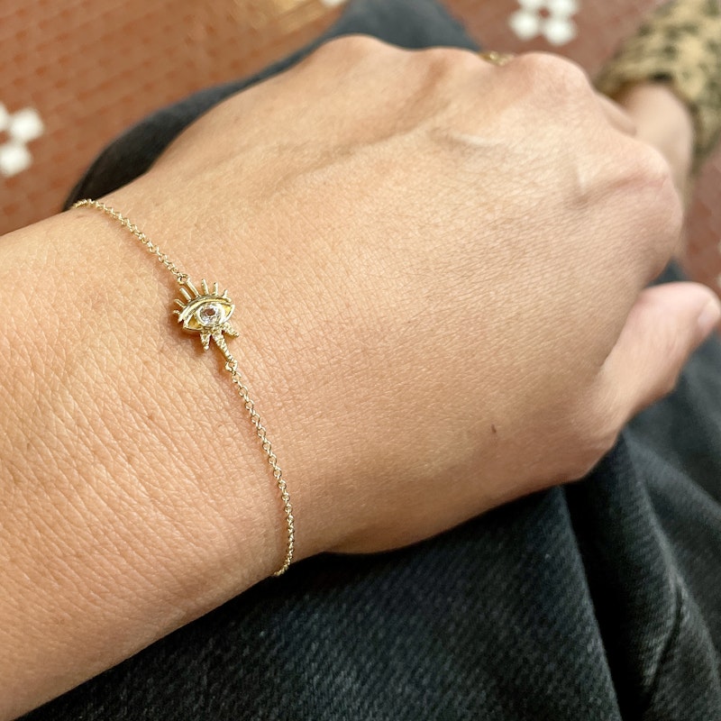 Jacquie Aiche 14k Yellow Gold and Diamond Evil Eye Bracelet