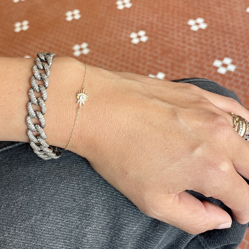 Jacquie Aiche 14k Yellow Gold and Diamond Evil Eye Bracelet