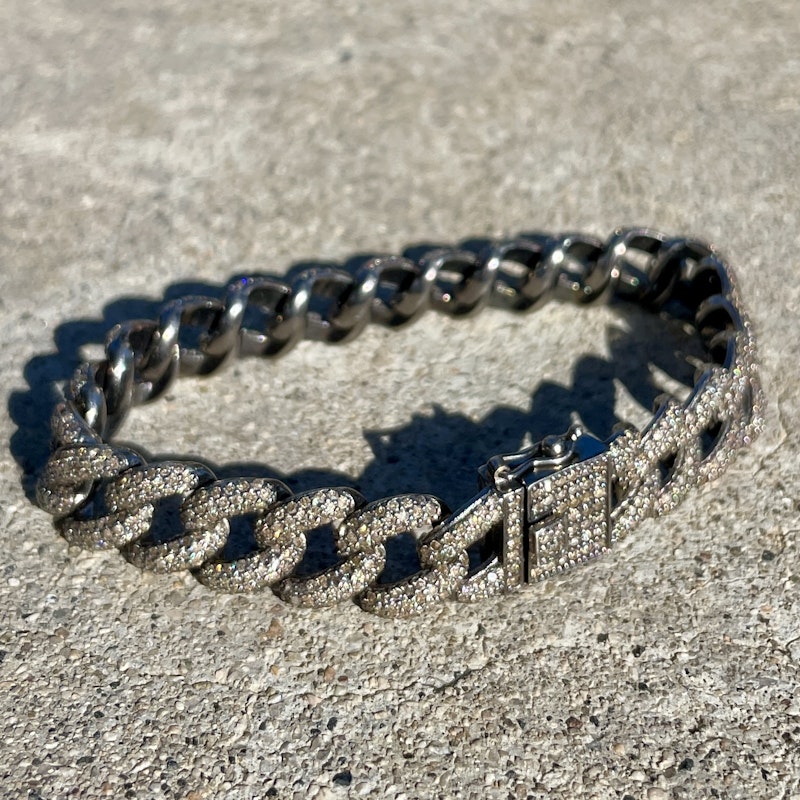 Oxidized Silver Pavé Diamond Cuban Link Chain Bracelet
