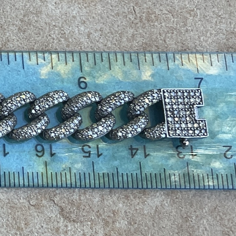 Oxidized Silver Pavé Diamond Cuban Link Chain Bracelet