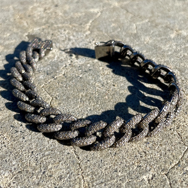 Oxidized Silver Pavé Diamond Cuban Link Chain Bracelet