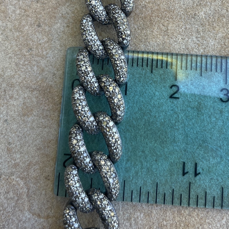Oxidized Silver Pavé Diamond Cuban Link Chain Bracelet