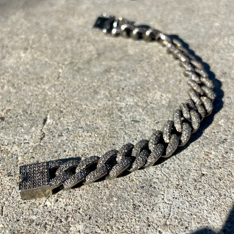 Oxidized Silver Pavé Diamond Cuban Link Chain Bracelet