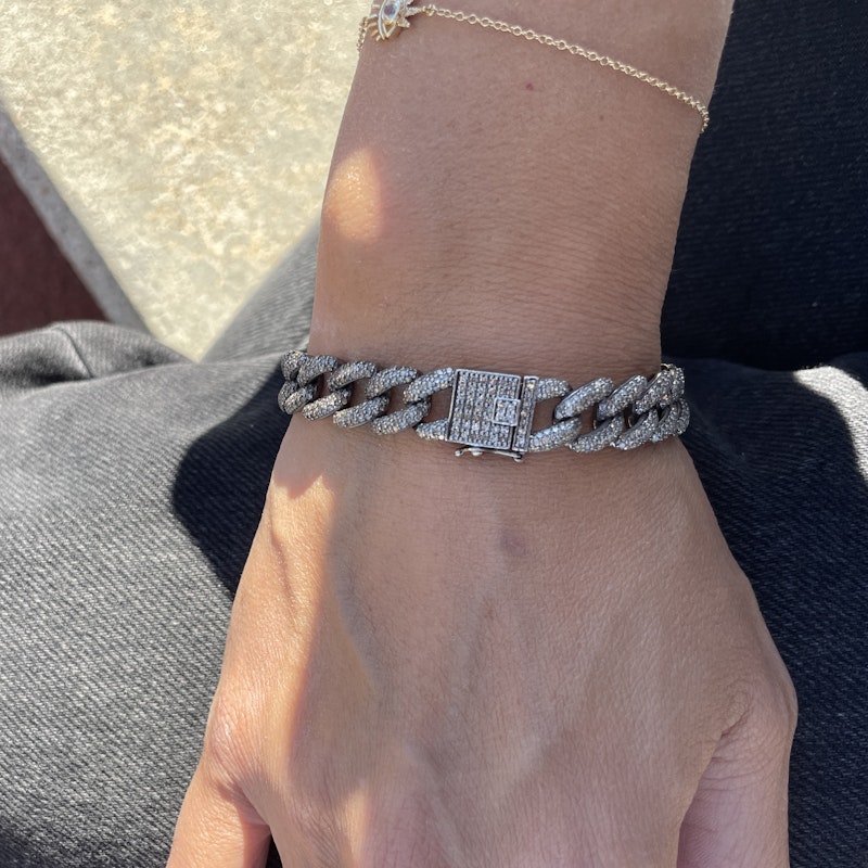 Oxidized Silver Pavé Diamond Cuban Link Chain Bracelet