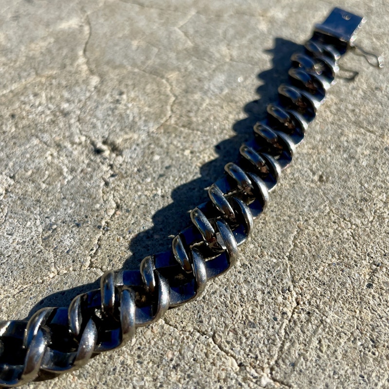 Oxidized Silver Pavé Diamond Cuban Link Chain Bracelet
