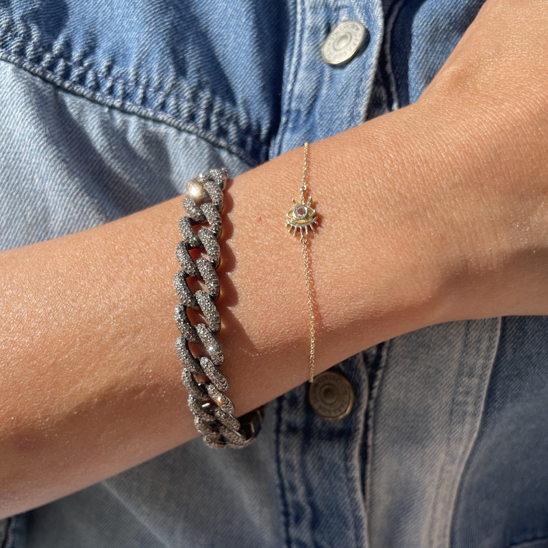Oxidized Silver Pavé Diamond Cuban Link Chain Bracelet