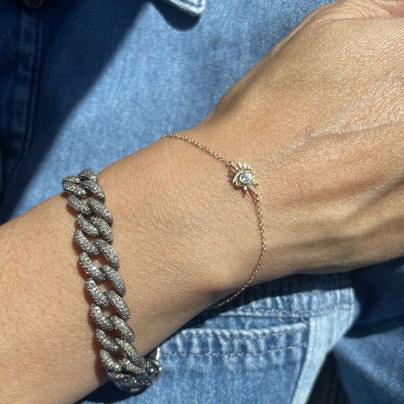 Jacquie Aiche 14k Yellow Gold and Diamond Evil Eye Bracelet