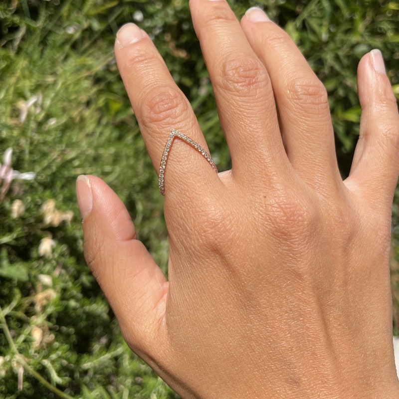 14k Rose Gold and Diamond V-Shape Ring