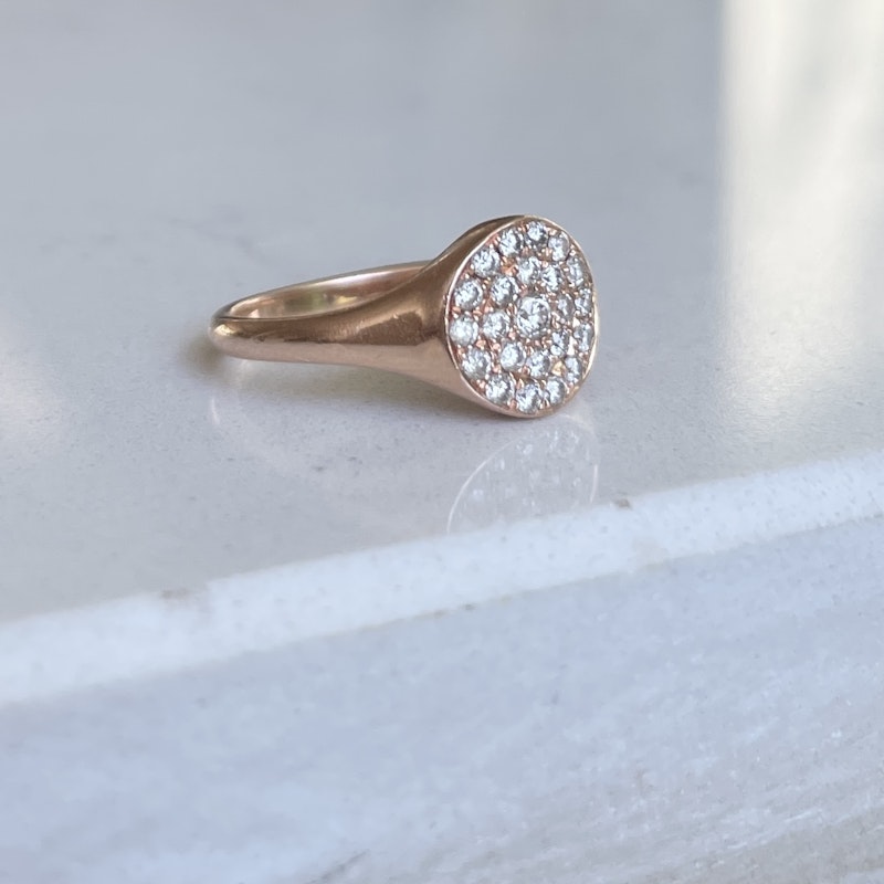 14k Rose Gold Pavé Diamond Signet Ring