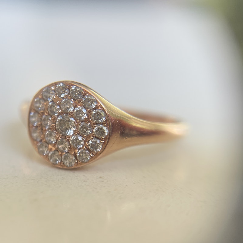 14k Rose Gold Pavé Diamond Signet Ring