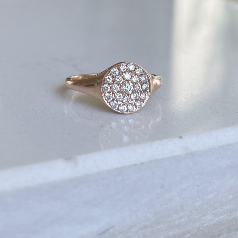 14k Rose Gold Pavé Diamond Signet Ring