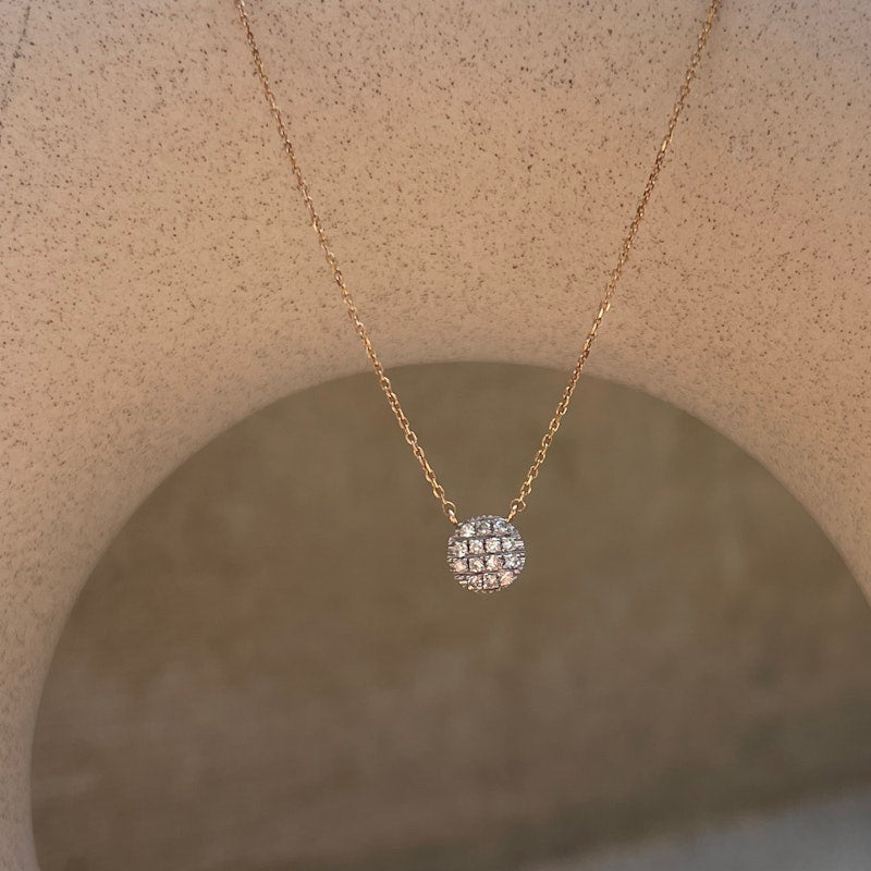 14k Rose Gold Lauren Joy Mini Diamond Disc Necklace