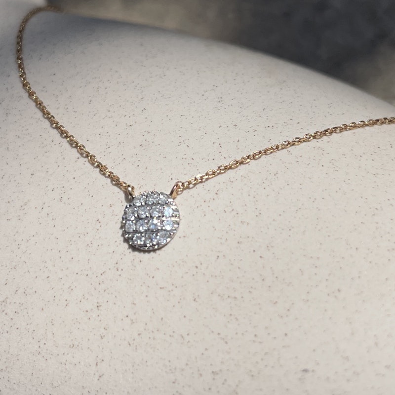 14k Rose Gold Lauren Joy Mini Diamond Disc Necklace