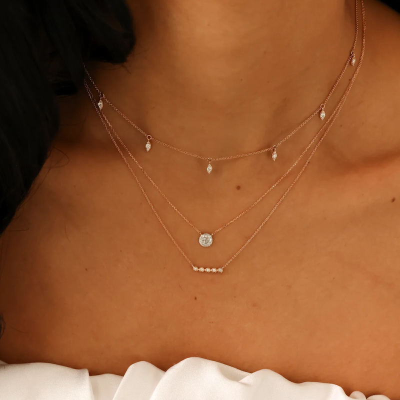 14k Rose Gold Lauren Joy Mini Diamond Disc Necklace