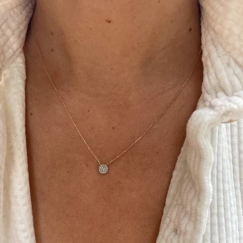 14k Rose Gold Lauren Joy Mini Diamond Disc Necklace