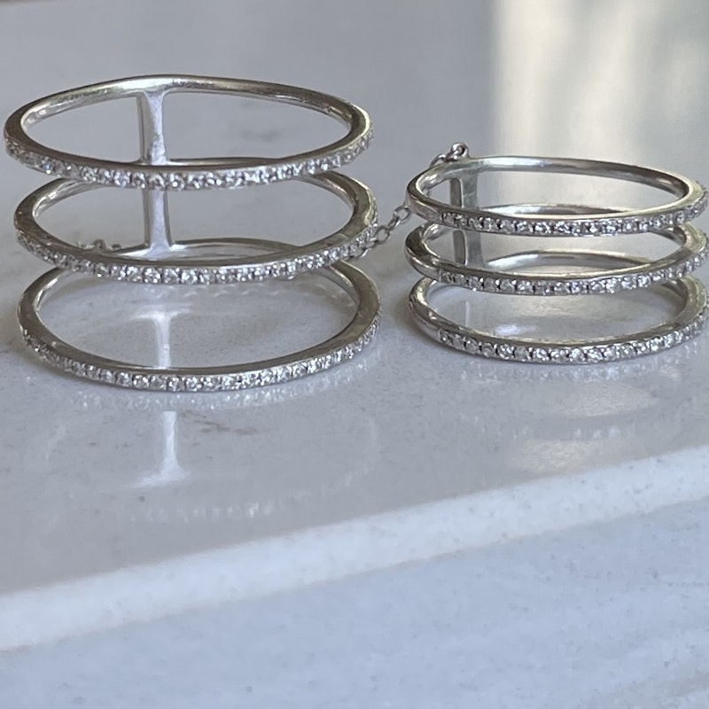14K White Gold Double Diamond Band Full Finger Ring