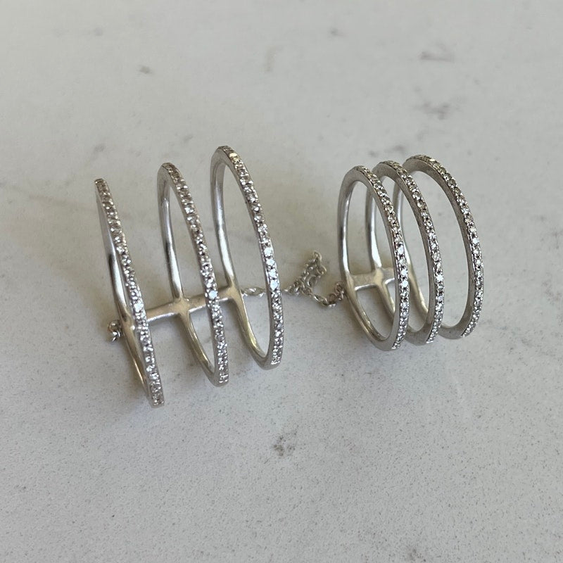 14K White Gold Double Diamond Band Full Finger Ring