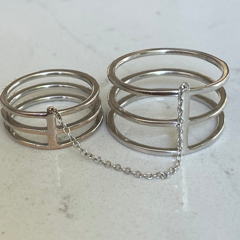 14K White Gold Double Diamond Band Full Finger Ring
