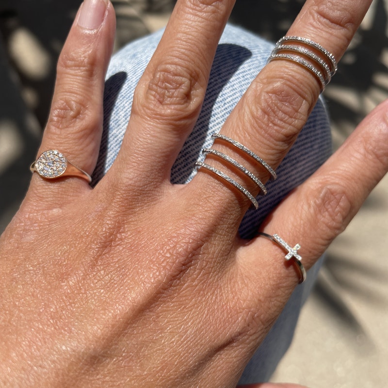 14K White Gold Double Diamond Band Full Finger Ring