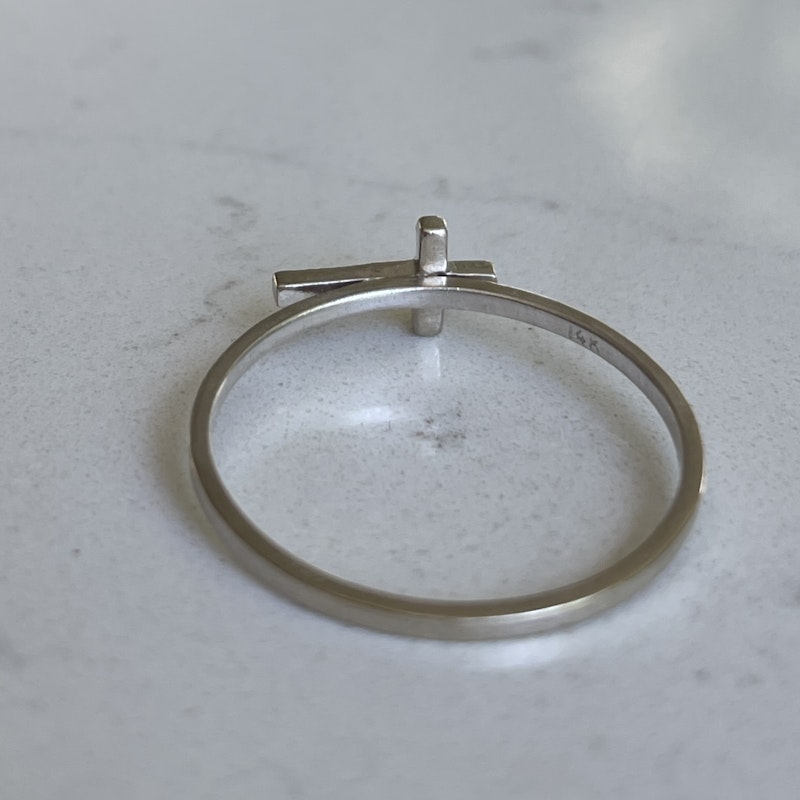14k White Gold and Diamond Sideways Cross Ring