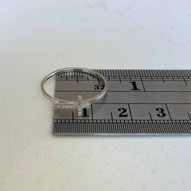 14k White Gold and Diamond Sideways Cross Ring