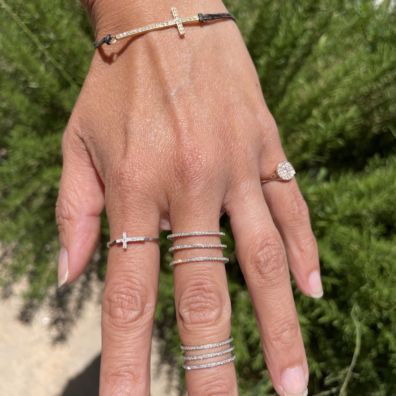 14k White Gold and Diamond Sideways Cross Ring