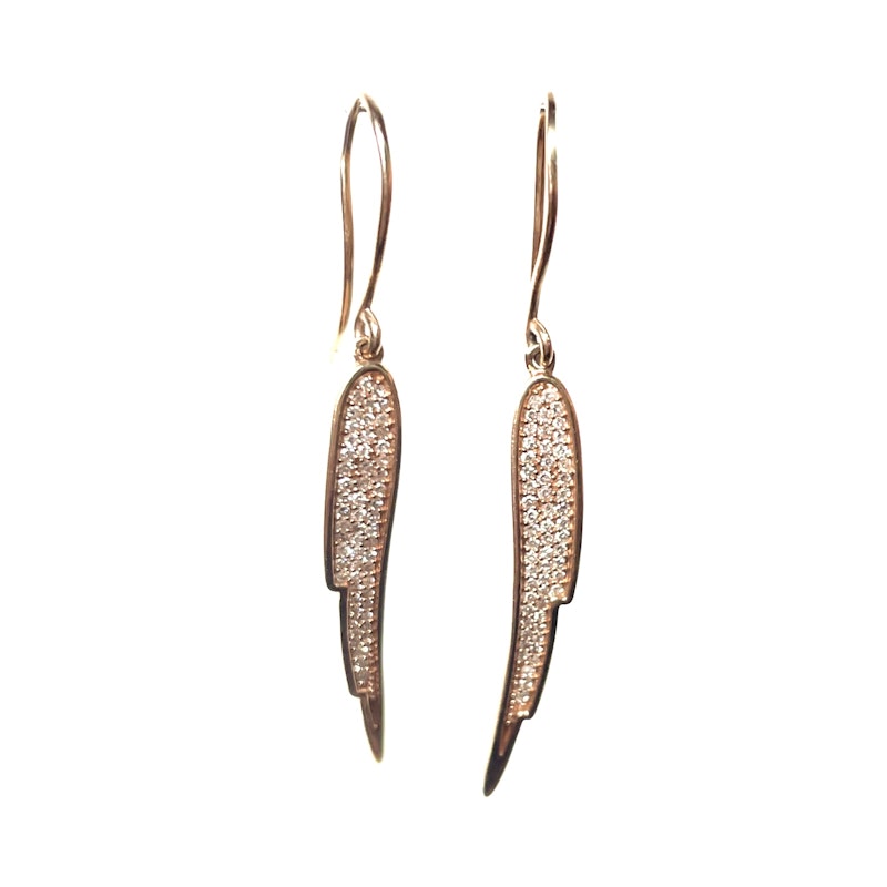 14k Rose Gold Pavé  Diamond Feather Wing Earrings