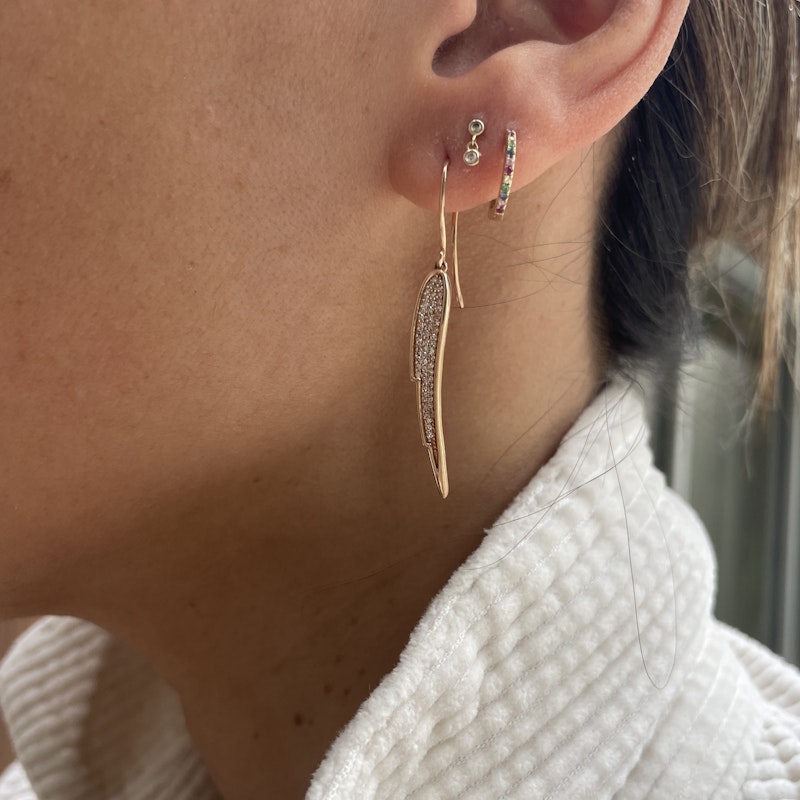 14k Rose Gold Pavé  Diamond Feather Wing Earrings