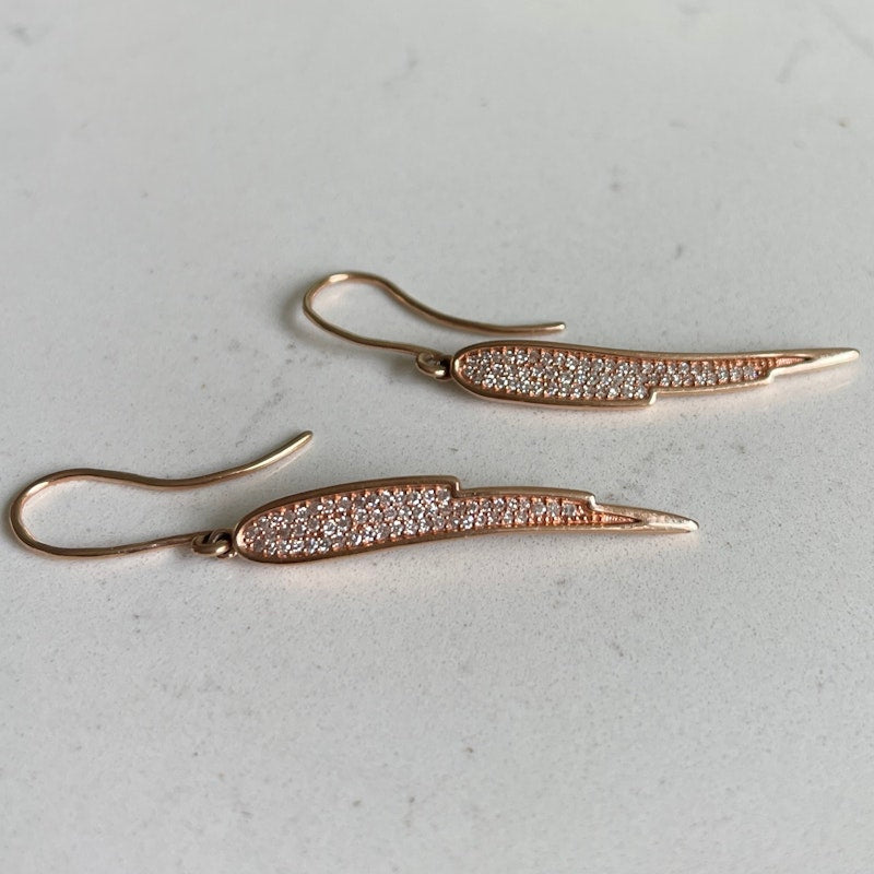 14k Rose Gold Pavé  Diamond Feather Wing Earrings