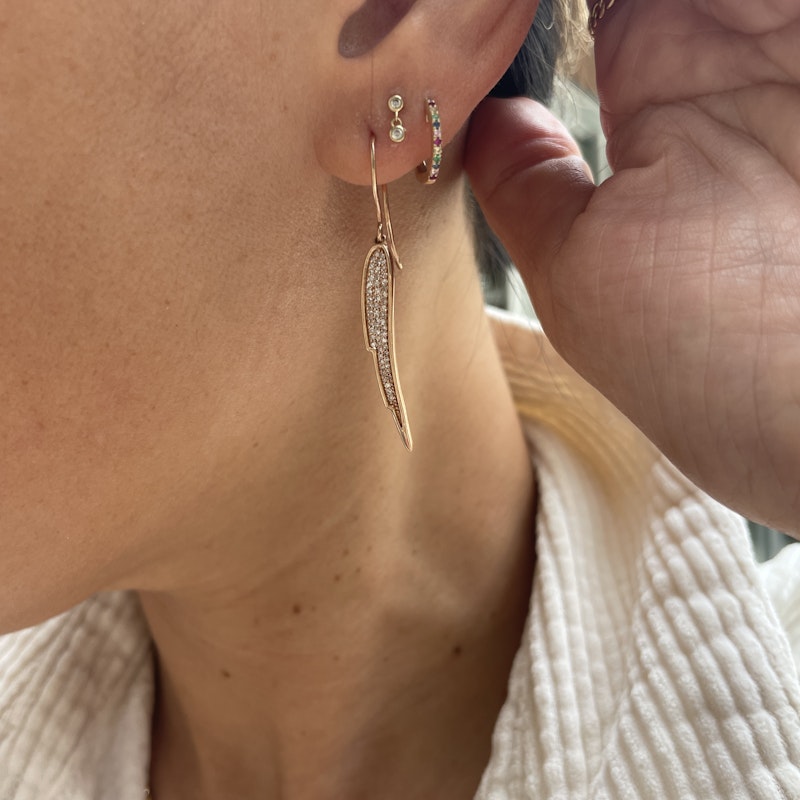 14k Rose Gold Pavé  Diamond Feather Wing Earrings