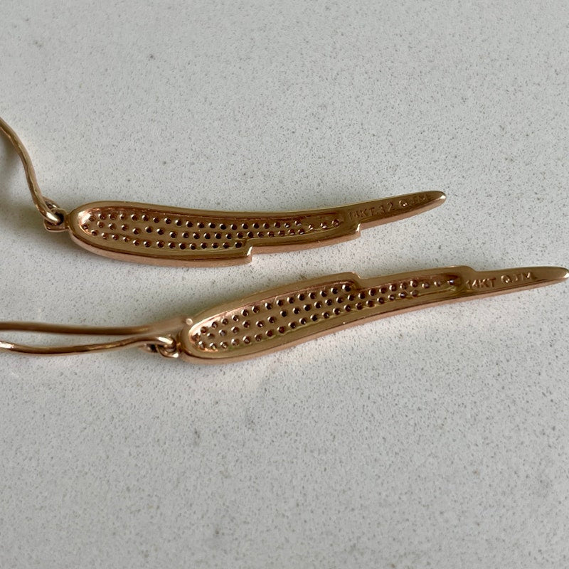 14k Rose Gold Pavé  Diamond Feather Wing Earrings