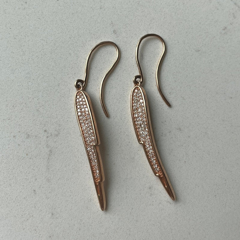 14k Rose Gold Pavé  Diamond Feather Wing Earrings